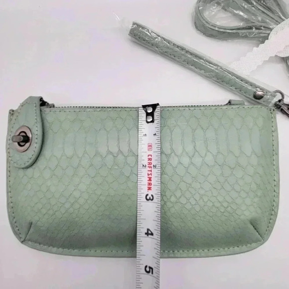 JOY Susan Crossbody Clutch Phyton Print Bag Seafoam Green Zip Pockets Rectangula - Picture 12 of 13